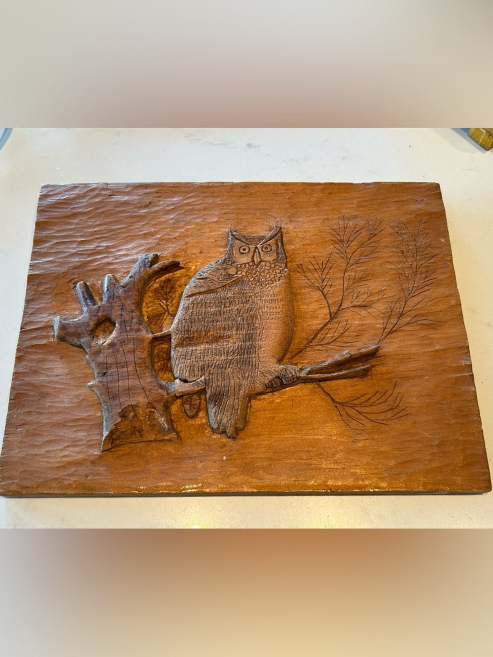 Vintage Handcrafted Brown Owl Carved Wood Wall Art - Artist Signed Dated 1997